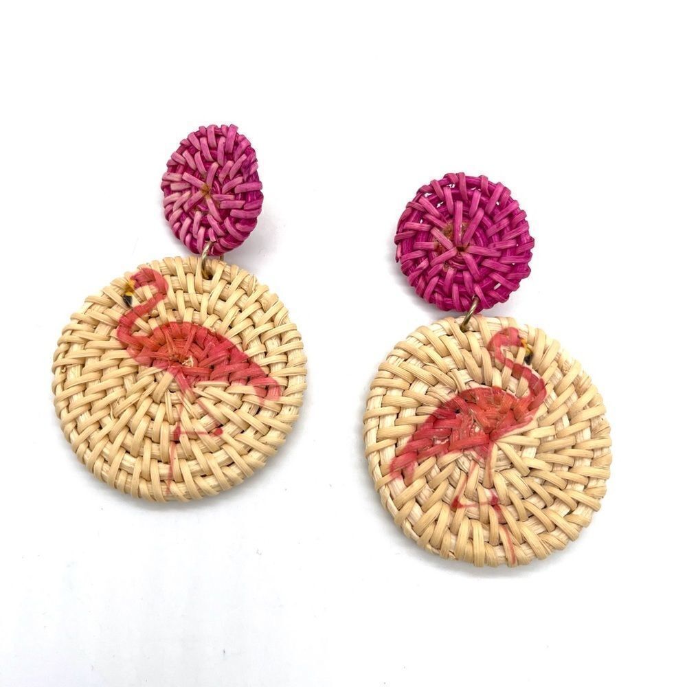 Rattan Earrings Double Disk